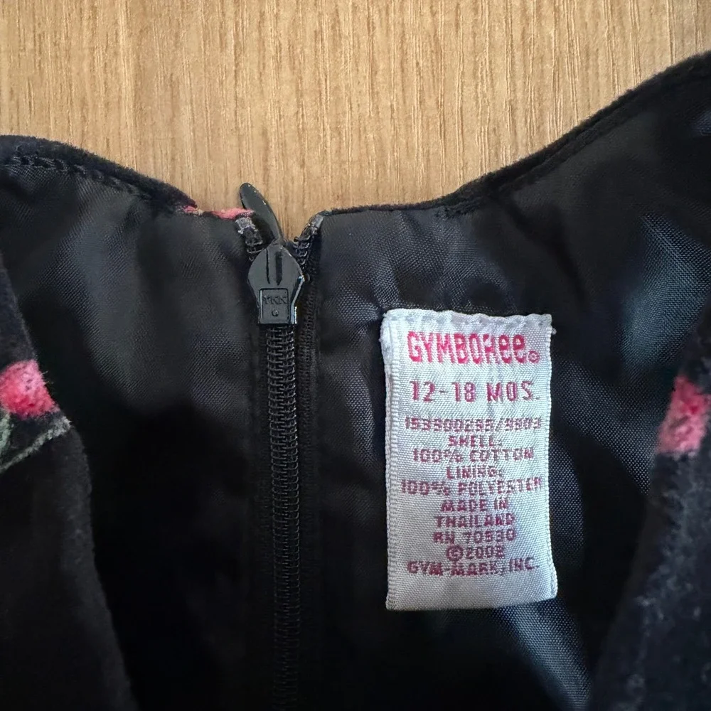 Gymboree Vintage 2002 Black Velvet Cherry Embroidered Dress Toddler 12-18 Months